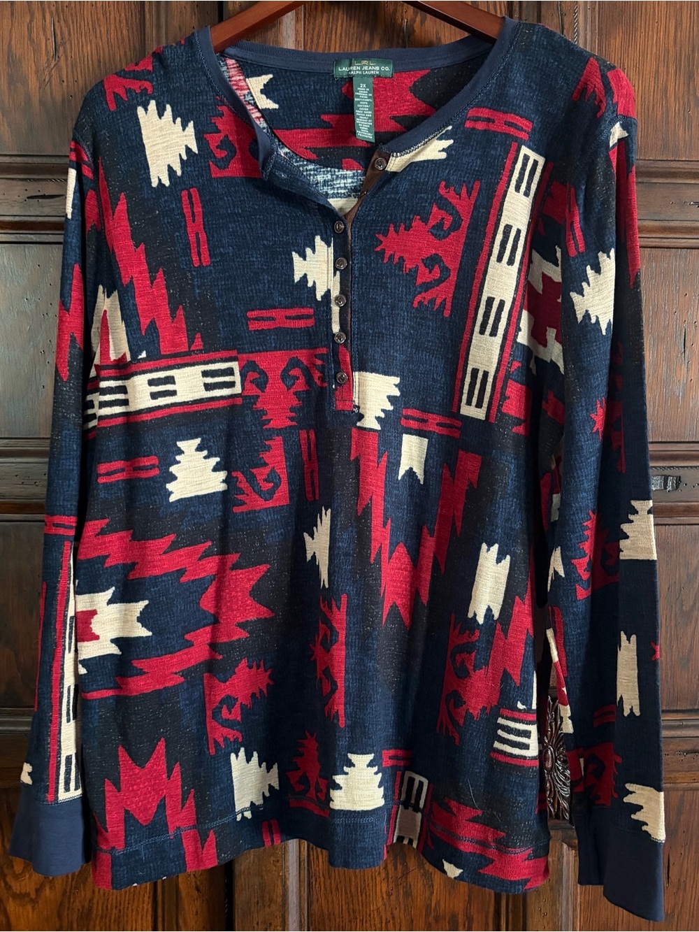 Ralph Lauren Aztec Henley Sweater - Navy, Red, Cream SIZE XXL